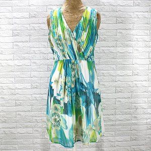 MADISON PAIGE Dress Floral Abstract Watercolor Sleeveless Faux Wrap Top Medium